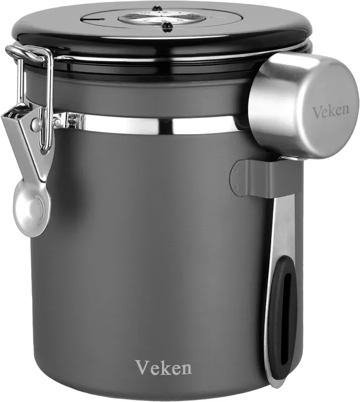 Photo 1 of Veken Coffee Canister, Airtight Stainless Steel Kitchen Food Storage Container with Date Tracker and Scoop for Beans, Grounds, Tea, Flour, Cereal, Sugar, 22OZ, Gray
