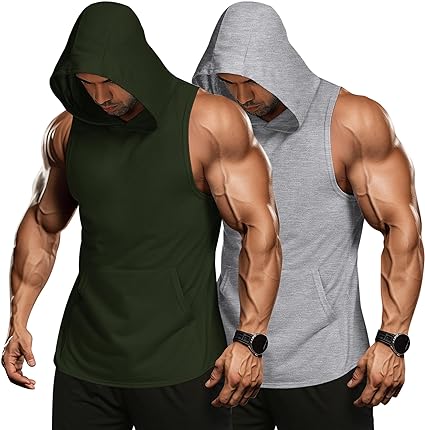 Photo 1 of 2XL Men's 2 Pack Workout Hooded Tank Tops Bodybuilding Muscle Cut Off T Shirt Sleeveless Gym