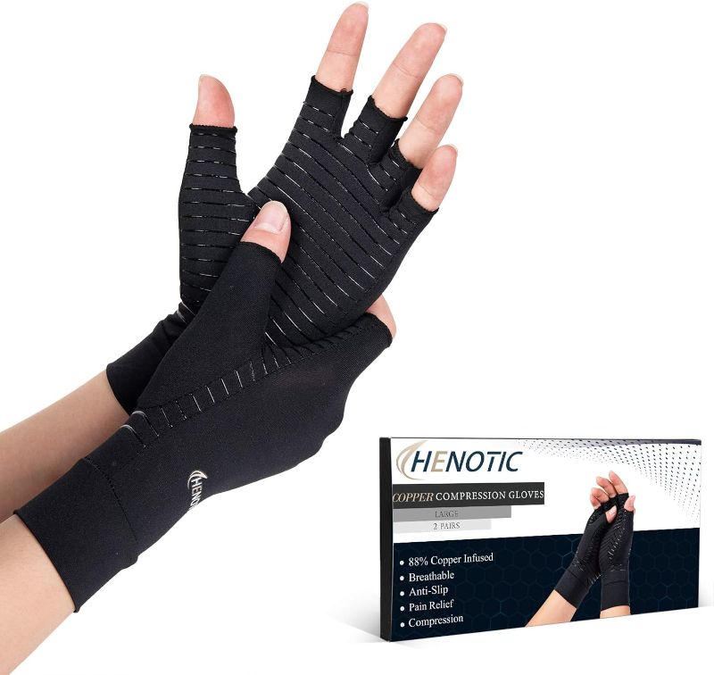 Photo 1 of Copper Arthritis Gloves for Women Men, Fingerless Breathable & Moisture Wicking Arthritis Compression Gloves for Relieving Carpal Tunnel Aches, Rheumatoid Pains, Joint Swell