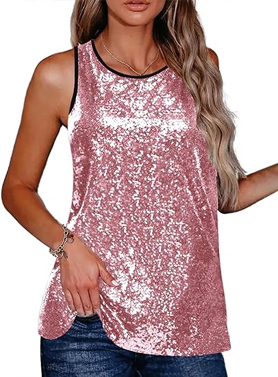 Photo 1 of 2XL Women's Sleeveless Sparkle Shimmer Camisole Vest Glitter Sequin Tank Tops