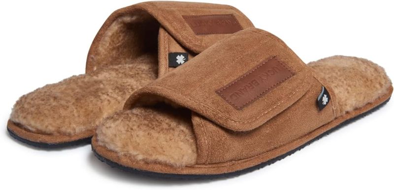 Photo 1 of M-L Lucky Brand Mens Microsuede Memory Foam Open Toe Slippers, Cool Adjustable Strap Indoor Outdoor House Sliders for Men
