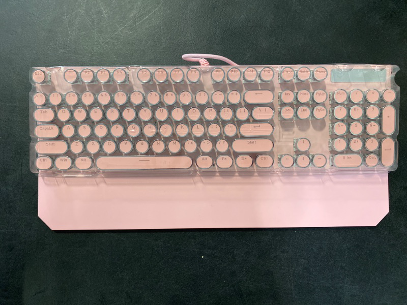 Photo 2 of YSCP Typewriter Style Mechanical Gaming Keyboard LED Backlit Wired with Blue Switch Retro Round Keycap 104 Keys Keyboard (Pink 104Keys LED)

