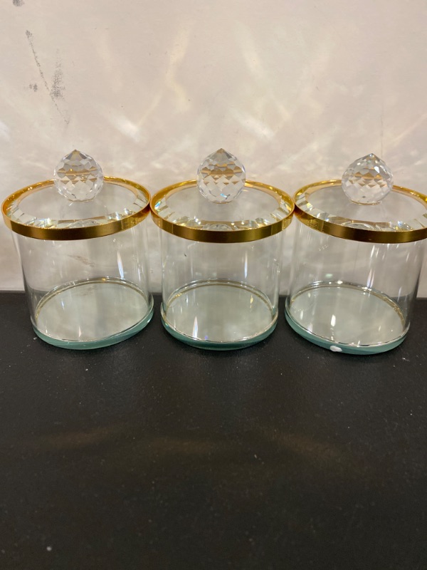 Photo 2 of 3 Pack Small Glass Crystal Jars with Lids for Storage, Jewelry, Bathroom, Dresser (2.35 x 3.3 in)
