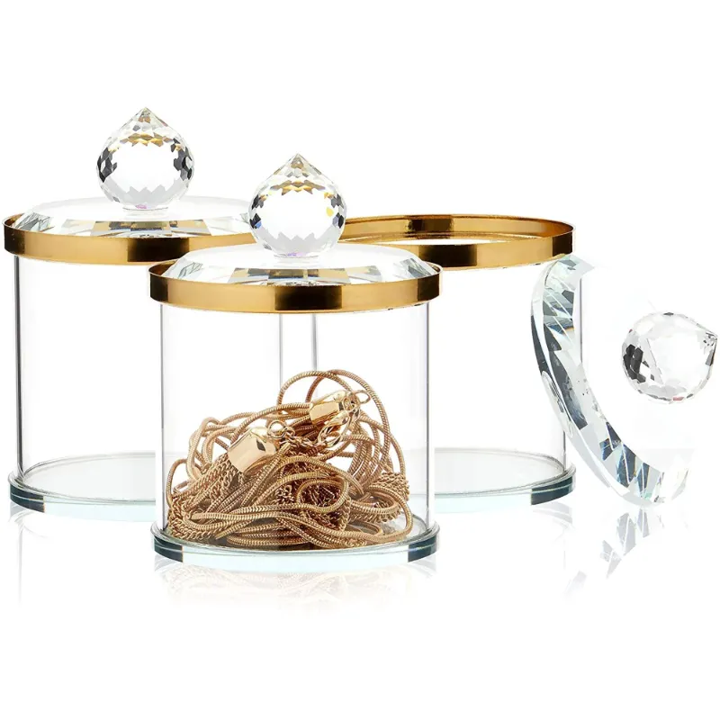 Photo 1 of 3 Pack Small Glass Crystal Jars with Lids for Storage, Jewelry, Bathroom, Dresser (2.35 x 3.3 in)
