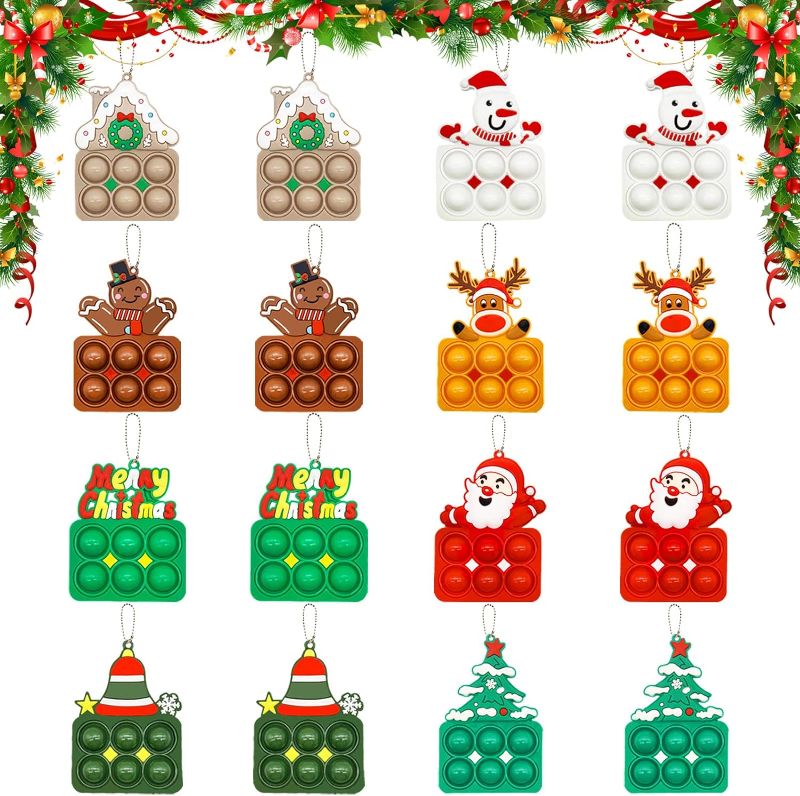 Photo 1 of 16 Pcs Christmas Pop Keychain Fidget Toy Bulk, Christmas Decoration Mini Bubble Keychain, Relieve Anxiety Stress Fidget Sensory Toy, Goodie Bag Fillers Gifts, Christmas Party Favors for Kids