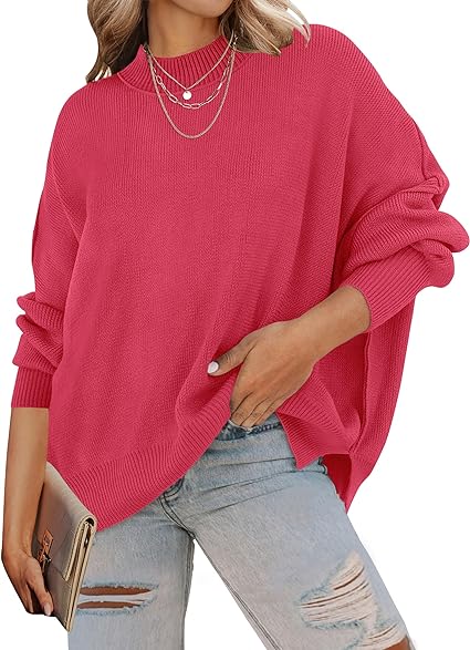 Photo 1 of L ZESICA Women's 2024 Fall Casual Long Sleeve Crew Neck Side Slit Oversized Ribbed Knit Pullover Sweater Tops
