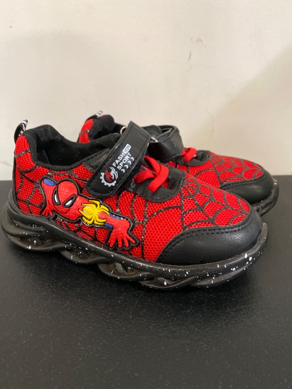 Photo 2 of 6-7Yrs toddler Boys Girls Light Up Shoes LED Lightweight Mesh Breathable Walking Sneakers Kids Spiderman Shoes Fashion Flashing Sneaker Athletic Running Shoe