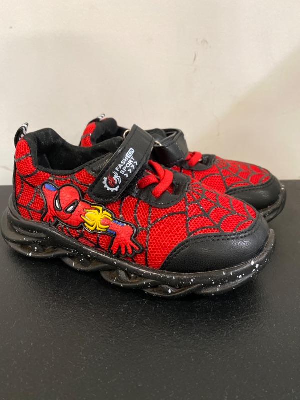 Photo 1 of 6-7Yrs toddler Boys Girls Light Up Shoes LED Lightweight Mesh Breathable Walking Sneakers Kids Spiderman Shoes Fashion Flashing Sneaker Athletic Running Shoe