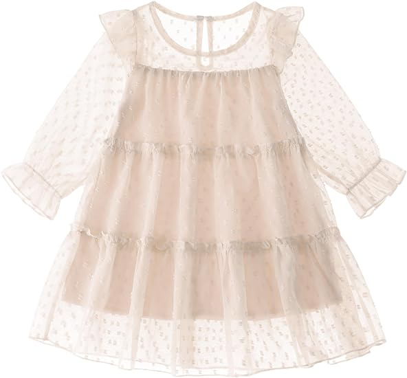 Photo 1 of 2-3T Glaoly Toddler Girl Dress Ruffle Long Sleeve Swiss Dot Mesh Flowy A Line Chiffon Dresses for Baby Girls 
