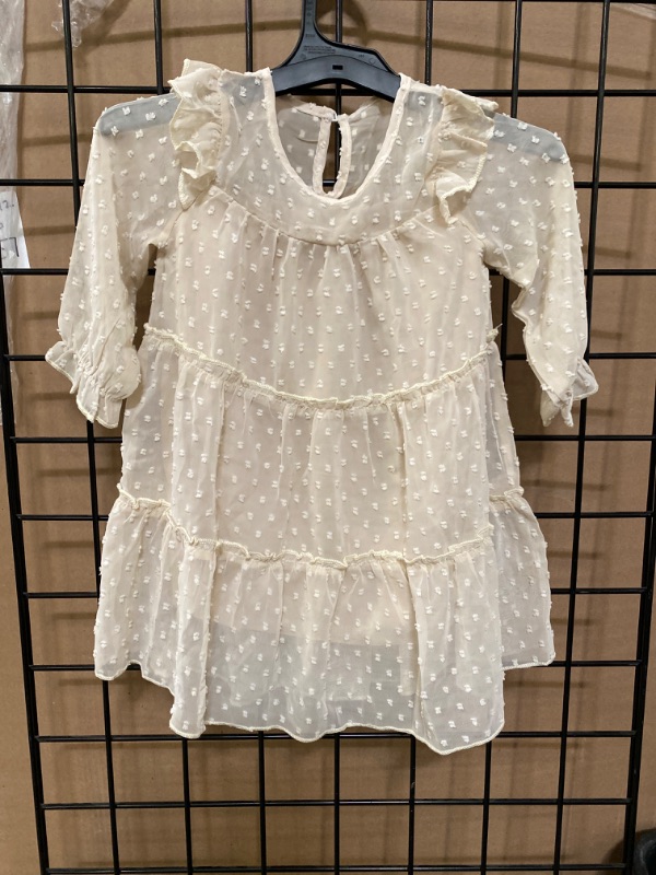 Photo 2 of 2-3T Glaoly Toddler Girl Dress Ruffle Long Sleeve Swiss Dot Mesh Flowy A Line Chiffon Dresses for Baby Girls 
