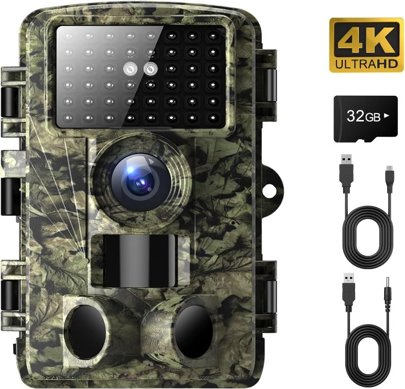 Photo 1 of Dargahou Trail Camera - 4K 48MP Game Camera with Night Vision, 0.05s Trigger Motion Activated Hunting Camera, IP66 Waterproof, 130 Wide-Angle with 46pcs No Glow Infrared LEDs for Outdoor Wildlife
