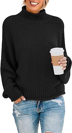 Photo 1 of M Women's 2024 Turtleneck Batwing Sleeve Loose Oversized Chunky Knitted Pullover Sweater Jumper Top
