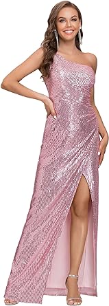 Photo 1 of Size 10 Ever-Pretty Women's Sexy One Shoulder Ruched Slit Bodycon Sequin Evening Dress