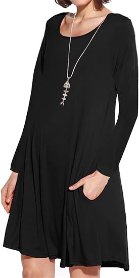Photo 1 of Size M JollieLovin Women Long Sleeve Dress with Pockets Plus Size Swing Casual Loose Tshirt Dresses
