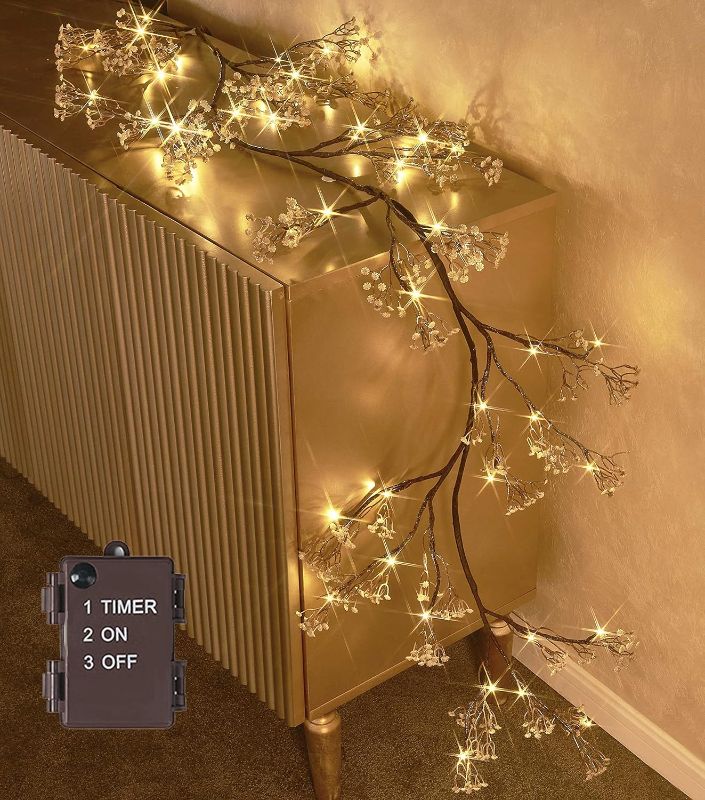 Photo 1 of LITBLOOM Lighted Baby Breath Garland Battery Operated with Timer 6FT 48 Lights, Flower Garland with Lights for Mantle Bedroom Wall Decoration Indoor Outdoor
