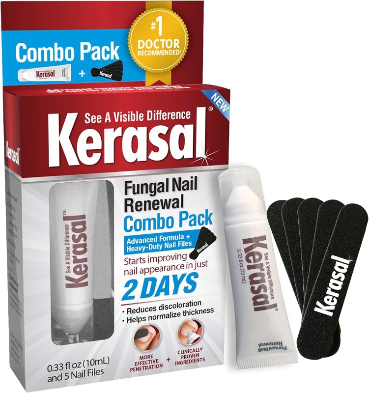 Photo 1 of Kerasal Nail Renewal and Nail File Combo Pack, Restores Appearance of Discolored or Damaged Nails, 5 Heavy Duty Nail Files, 0.33 fl oz, Clear
