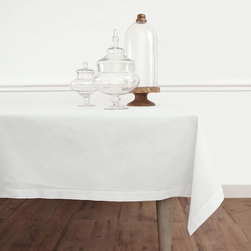 Photo 1 of Solino Home Cotton Linen White Tablecloth – Rectangular Hemstitch Tablecloth 58 x 104 Inch – Machine Washable Tablecloth for Spring, Memorial Day, Summer, Indoor, Outdoor – Handcrafted
