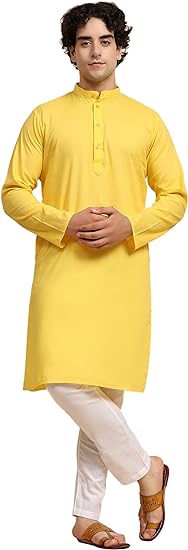 Photo 1 of L SKAVIJ Men's Tunic Cotton Kurta Pajama Set Indian Casual Yoga Dress
