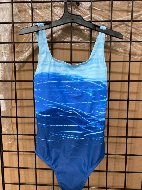 Photo 2 of S YUSHUREN Women's one Piece Swimsuit Blue Gradient Criss Cross Back One Piece Swimsuit for Summer Beach and Swimming