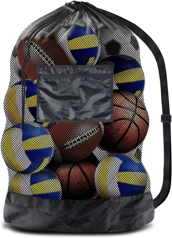 Photo 1 of BROTOU Extra Large Sports Ball Bag Mesh Socce Ball Bag Heavy Duty Drawstring Bags Team Work for Holding Basketball, Volleyball, Baseball, Swimming Gear with Shoulder Strap
