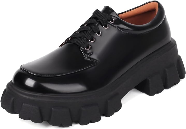 Photo 1 of 7-7.5 XIEDA Oxford Shoes for Women Round Toe Work Casual Lace Up Platform Shoes Chunky Oxfords
