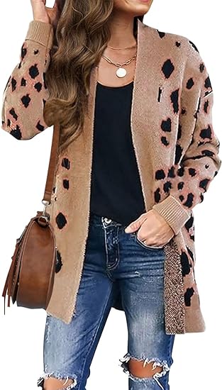 Photo 1 of S Fall Winter Long Sleeves Open Front Leopard Print Knitted Sweater Cardigan Coat Outwear