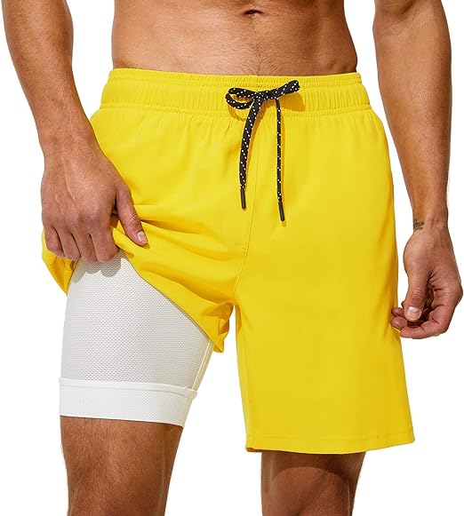 Photo 1 of Size M HODOSPORTS Mens Swimsuit Trunks 7" Quick-Dry Swim Shorts with Compression Liner and Zipper Pockets
