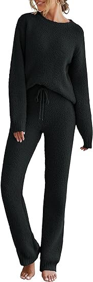 Photo 1 of M MEROKEETY Womens Fuzzy Fleece Long Sleeve 2 Piece Loungewear Outfits Sweater Pants Pajama Sets
