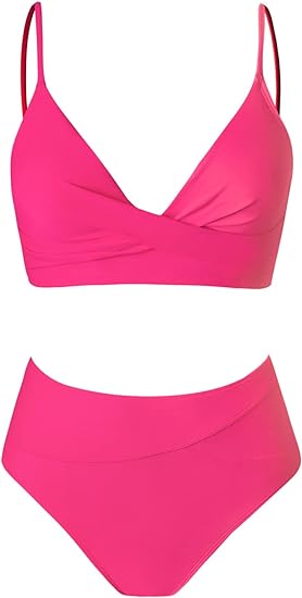 Photo 1 of L CUPSHE Women's Bikini Sets Two Piece Swimsuit High Waisted V Neck Twist Front Adjustable Spaghetti Straps Bathing Suit
