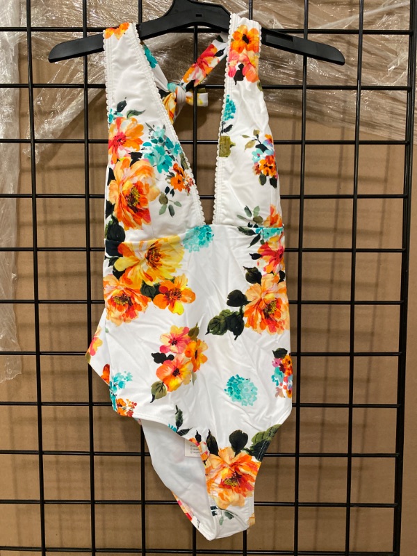 Photo 2 of M CUPSHE Women's Tie Waist Floral Print One Piece Swimsuit Halter Swimwear

