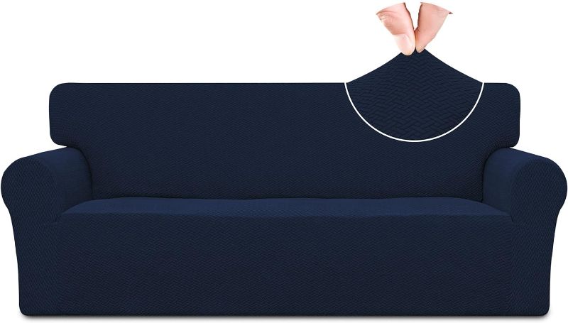 Photo 1 of Easy-Going Stretch Jacquard Couch Cover, 1-Piece Soft Sofa Cover, Sofa Slipcover with Anti-Slip Foams, Washable Furniture Protector for Kids, Pets (Sofa, Navy Blue)
