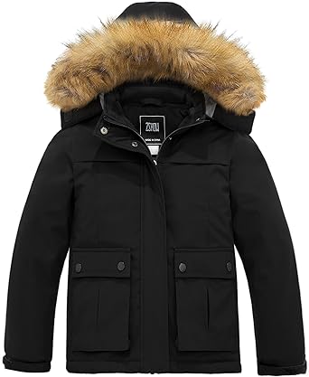 Photo 1 of Size 6-7 - ZSHOW Girls' Ski Jacket Waterproof Warm Winter Coat Fleece Hooded Raincoat with Detachable Faux Fur
