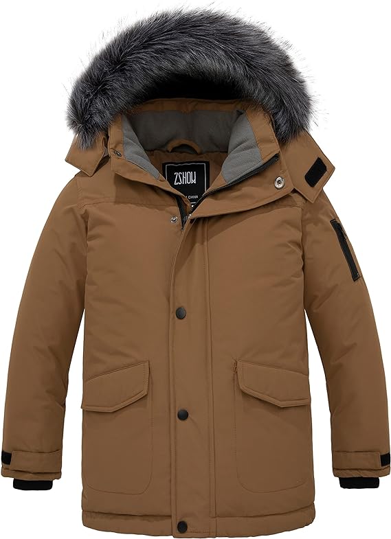 Photo 1 of Size 6-7 - Coffee Color  ZSHOW Unisex ' Ski Jacket Waterproof Warm Winter Coat Fleece Hooded Raincoat with Detachable Faux Fur
