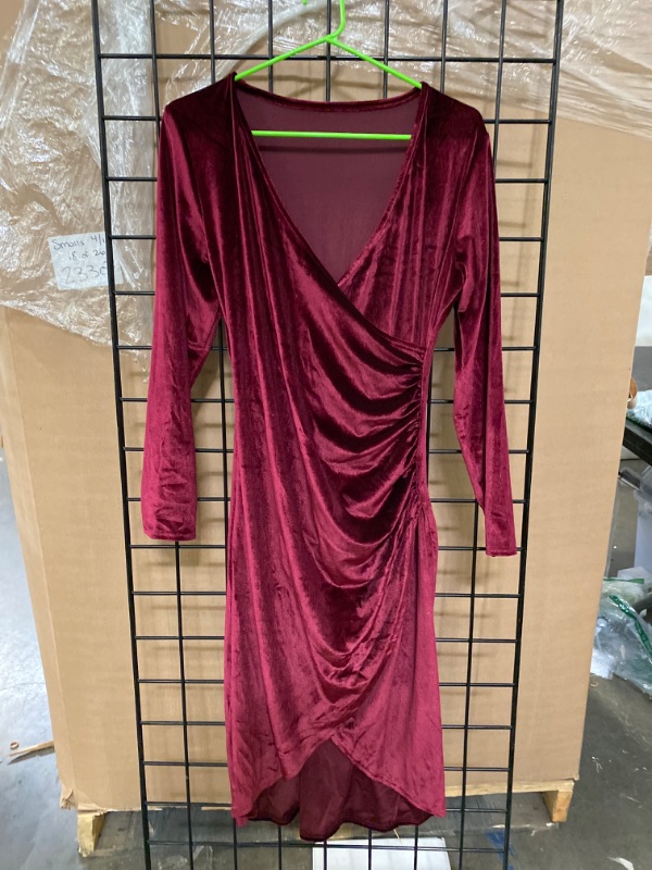 Photo 2 of M Seta T Women's Elegant Velvet Long Sleeve Wrap V Neck Ruched Bodycon Cocktail Party Midi Dress
