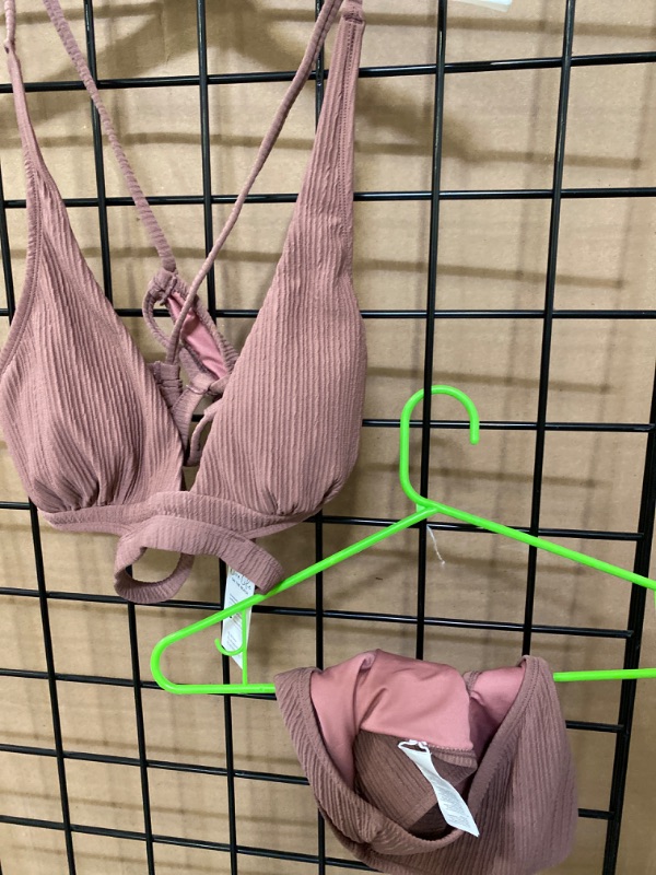 Photo 2 of M CUPSHE Bikini Set for Women Two Piece Swimsuits Triangle Top Mid Rise Crisscross Back Tie Cutout Spaghetti Straps
