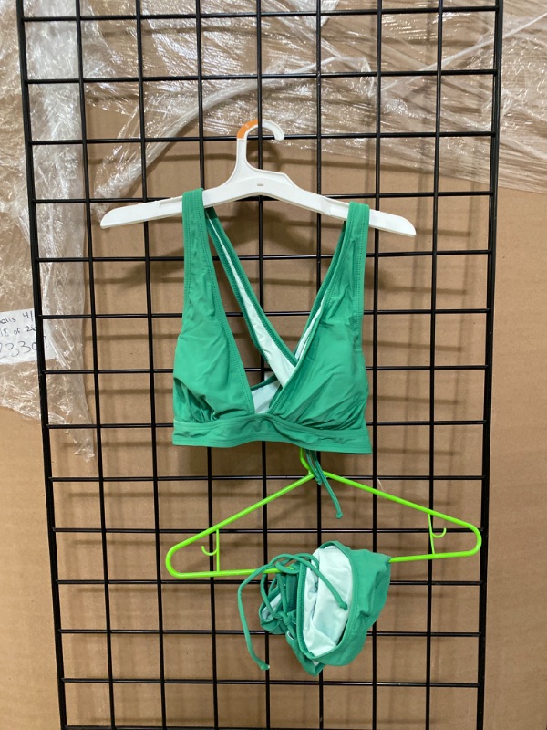 Photo 2 of M CUPSHE Bikini Set for Women Two Piece Swimsuit V Neck Triangle Top Wide Straps Cross Back Lace up Mid Rise
