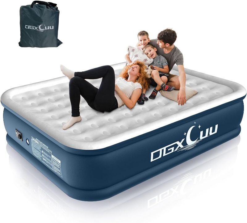 Photo 1 of OGXCUU Queen Air Mattress with Built in Pump, Full Air Mattresses, Blow Up Mattress with Self-Inflation/Deflation, Flocked Top Inflatable Bed for Home, Camping & Guests, 90x60x18in Airbed, 650lb Max
