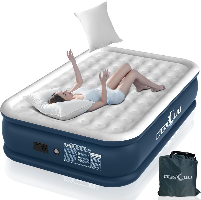 Photo 1 of OGXCUU Queen Air Mattress with Built in Pump, Full Air Mattresses, Blow Up Mattress with Self-Inflation/Deflation, Flocked Top Inflatable Bed for Home, Camping & Guests, 90x60x18in Airbed,  
