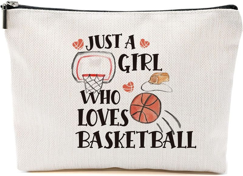 Photo 1 of Basketball Makeup Bag Basketball Gifts for Girls Gifts for Basketball Lovers Basketball Gift Travel Accessories Bags Funny Birthday Christmas Gift for Bestie Sister Just A Girl Who Loves Basketball
