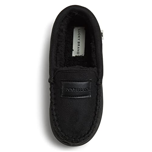 Photo 1 of Lucky Brand Boy's Micro Suede Fuzzy Lined Moccasin Slippers for Kids, Black, Size 11/12
