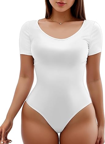 Photo 1 of XL YOGINGO Bodysuit for Women Thong Short Sleeve Basic Women Clothing Scoop Neck Tops S-2XL Size Summer Fashion Onesies
