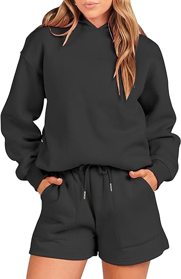Photo 1 of S-M ANRABESS Women 2 Piece Outfits Hoodie Short Set Oversized Sweatshirt Shorts Sweatsuit Y2K Clothes
