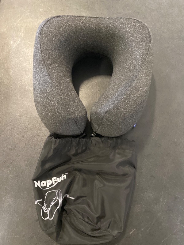 Photo 2 of napfun Travel Pillow, Travel Accessories & Travel Essentials for Airplane Upgraded 100% Pure Memory Foam Travel Neck Pillow for Flight Headrest Sleep, Portable Plane Necessities, Full Black
