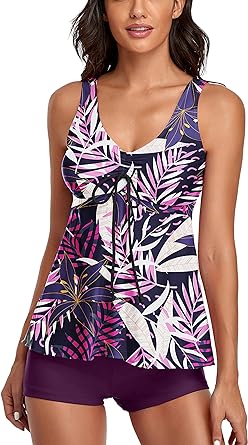 Photo 1 of XL Omichic Modest Tankini Swimsuits for Women Two Piece Bathing Suits Floral Print Tank Top with Boyshorts
