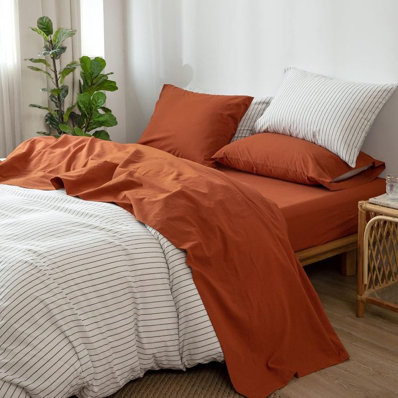 Photo 1 of King MooMee Bedding Sheet Set 100% Washed Cotton Linen Like Textured Breathable Durable Soft Comfy
