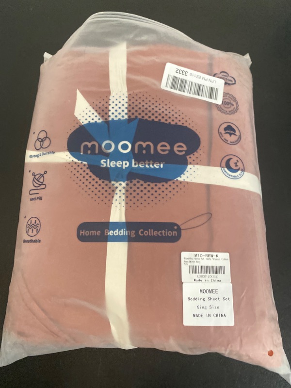 Photo 2 of King MooMee Bedding Sheet Set 100% Washed Cotton Linen Like Textured Breathable Durable Soft Comfy
