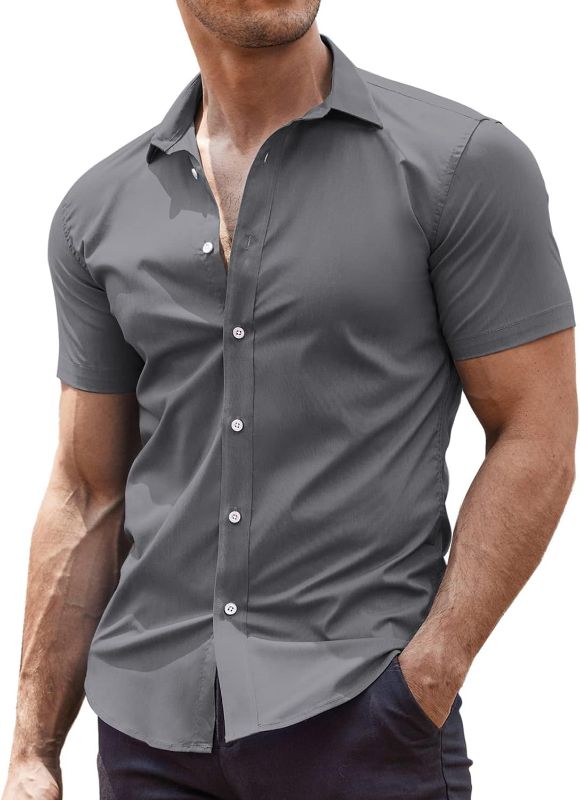 Photo 1 of XL COOFANDY Men's Muscle Fit Dress Shirts Wrinkle-Free Short Sleeve Casual Button Down Shirt
