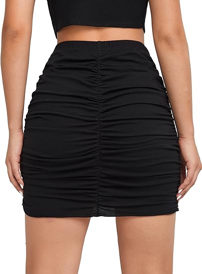 Photo 1 of  M Milumia Women's Casual Ruched Mini Skirt High Waisted Solid Bodycon Short Skirts
