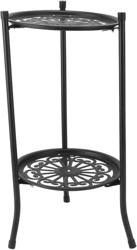 Photo 1 of  Double Deck Plant Stand, Multi-Functional Flower Stand Flower Stand Balcony Entrance Garden Flower Stand Household Balcony Storage Rack(Black)
