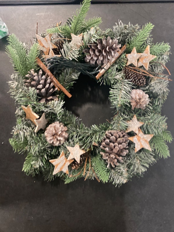 Photo 2 of Northlight Pine Cones & Stars Christmas Wreath, 13.5", Brown
